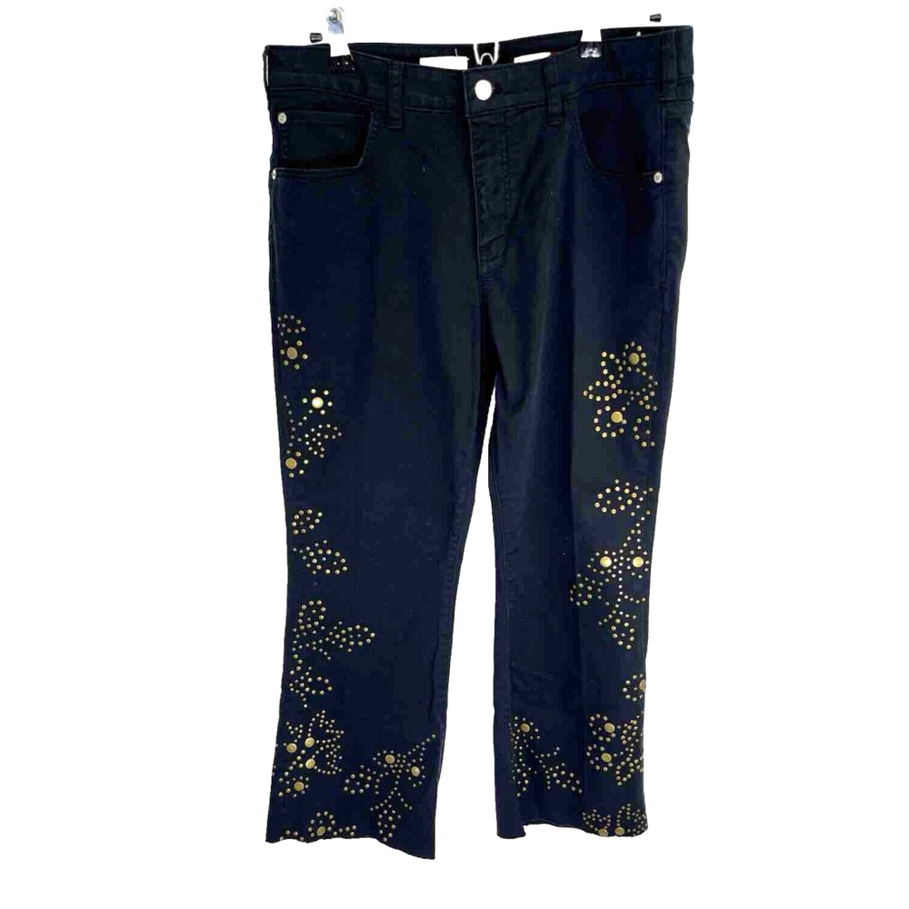 Anthropologie Pilcro Black Cropped Jeans Size 31 The Icon Raw Hem Bronze Studded - Picture 2 of 16